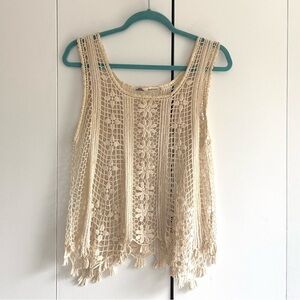 Solitaire Crochet Tank Top in Cream Size Small